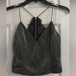Sparkling Black Crop Top With Lace Back Zipper